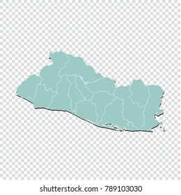 El Salvador map - High detailed pastel color map of El Salvador. El Salvador map isolated on transparent background. Vector illustration eps 10.