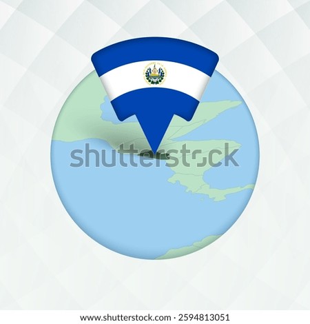 El Salvador Map Highlighted with Flag Marker. Flag Pointer on Geographic Map.