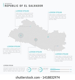 El Salvador map infographics with abstract pixelated dot pattern on white background. Stylized map concept with elementsl. - Vector illustration