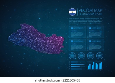 El Salvador map infographics template for diagram, graph, presentation and chart with abstract geometric mesh polygonal light concept on blue background. Vector Illustration EPS10.