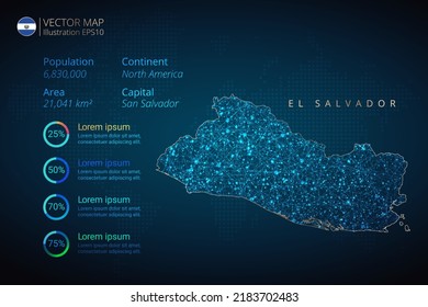 El Salvador map infographics vector template with abstract geometric mesh polygonal light concept on blue background. Template for diagram, graph, presentation and chart.