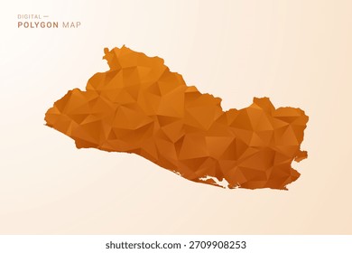 Mapa de El Salvador - Ilustração vetorial em polígono baixo em tons de laranja, estilo geométrico limpo, isolado no fundo branco.