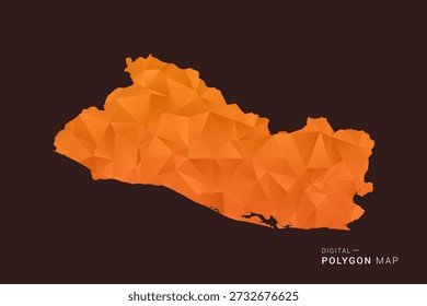 Mapa de El Salvador - Vector de bajo polígono polivinílico, silueta geométrica triangulada en tonos naranja y marrón oscuro, estilo infográfico moderno limpio, fondo aislado.