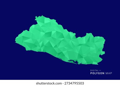 Mapa de El Salvador - Vector de bajo polígono polivinílico, silueta geométrica triangulada en tonos verdes y azules, estilo moderno limpio, fondo aislado para uso infográfico.
