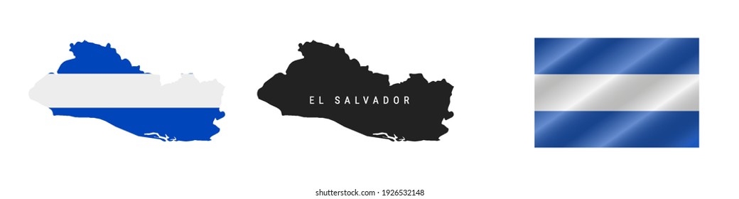 El Salvador. Map with masked flag. Detailed silhouette. Waving flag. Vector illustration isolated on white.