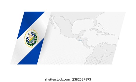 El Salvador map in modern style with flag of El Salvador on left side. Vector illustration of a map.