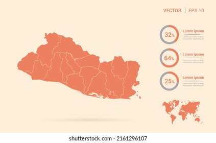 El Salvador map orange abstract infographic vector.