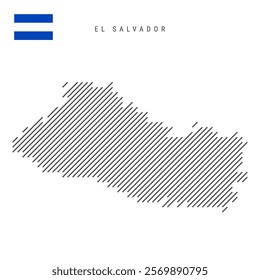 El Salvador map from pattern of black slanted parallel lines. Salvadoran map with gray diagonal lines. Silhouette of a country made of oblique hatching. Vector illustration isolated on white.