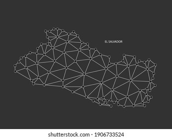 El Salvador Map Point scales on black background. Wire frame polygonal network white line, dot and shadow dot.