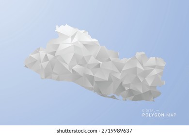 Mapa de El Salvador - Ilustración vectorial de estilo polígono en tonos grises, blancos y azules, diseño geométrico low-poly, silueta mínima, apta para infografía y diseño moderno.