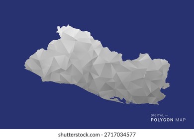 Mapa de El Salvador - Ilustración vectorial de estilo de mapa blanco y negro polígono, diseño geométrico de bajo polietileno, aislado sobre fondo azul.