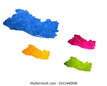 El Salvador map - Set of geometric rumpled triangular low poly style gradient graphic background , polygonal design for your ,Vector eps 10.