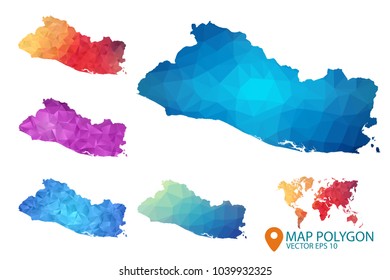 El Salvador Map - Set of geometric rumpled triangular low poly style gradient graphic background , Map world polygonal design for your . Vector illustration eps 10.
