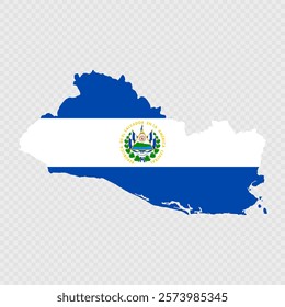 El Salvador map silhouette with flag.