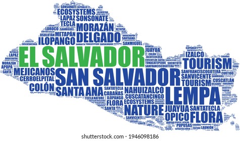 El Salvador map silhouette tag cloud vector illustration