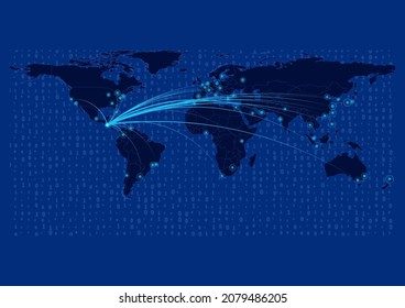 El Salvador map for technology or innovation or export concepts. Connections of the country to major cities around the world. File is suitable for digital editing and prints of all sizes.