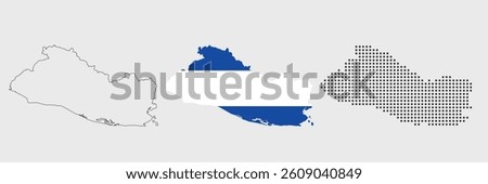 El Salvador map in various style outline, flag color, and dotted
