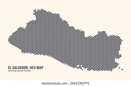 El Salvador Map Vector Hexagonal Halftone Pattern Isolate On Light Background. Hex Texture in the Form of a Map of El Salvador. Modern Technological Contour Map of El Salvador for Design Projects