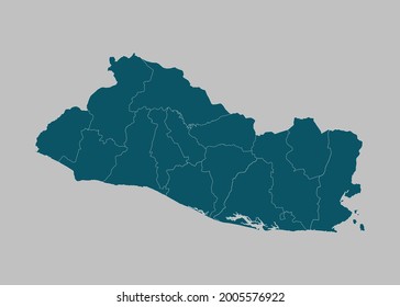 Mapa vectorial de El Salvador, color azul océano aislado en fondo gris