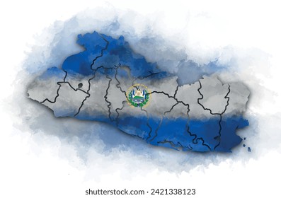 EL SALVADOR MAP WATERCOLOR STYLE WITH FLAG