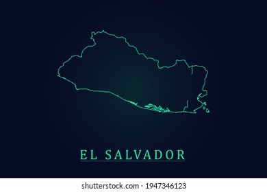 El Salvador Map - World Map International vector template with thin green outline or outline graphic sketch style and green color isolated on dark background - Vector illustration eps 10