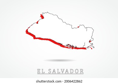 El Salvador Map - World Map International vector template with red and outline graphic sketch style isolated on white background - Vector illustration eps 10