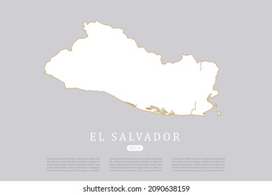 El Salvador Map - World Map International vector template with white color and thin gold outline graphic sketch style isolated on grey background for design - Vector illustration eps 10