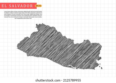 Mapa de El Salvador - Mapa Mundial Plantilla vectorial Internacional con esbozo negro de dibujo gráfico y estilo de escuela antigua aislado en fondo de cuadrícula blanca - Ilustración vectorial 10