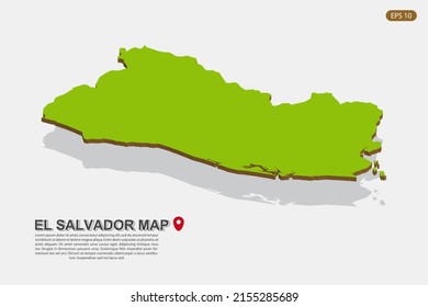 El Salvador Map - World map International vector template with isometric style including shadow, green and brown color isolated on white background for design - Vector illustration eps 10