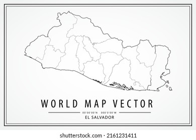 El Salvador Map - World Map International vector template with High detailed thin black line and outline graphic sketch style isolated on white background - Vector illustration eps 10