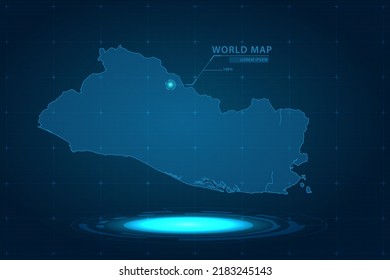 Mapa de El Salvador - Mapa Mundial de la plantilla vectorial internacional con Holograma en estilo de perspectiva y HUD, GUI, interfaz de interfaz de usuario aislada en fondo azul para el diseño - Ilustración vectorial eps 10