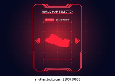 El Salvador Map - World Map International vector template with Red Color in perspective style and HUD, GUI, UI interface isolated on black background for design - Vector illustration eps 10