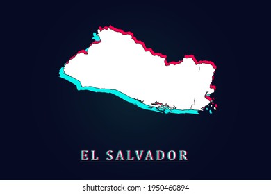 Mapa de El Salvador - Mapa mundial del vector de mapa con diseño único Resumen de brillo digital y 3d incluyendo color azul, rojo y blanco aislado en fondo oscuro - Ilustración vectorial eps 10