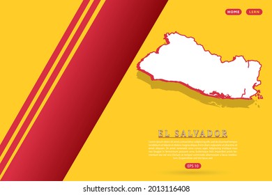 Mapa de El Salvador - Mapa mundial del vector con estilo isométrico que incluye sombra, color blanco y rojo sobre fondo amarillo para sitio web, infografía, banner - Ilustración vectorial eps 10