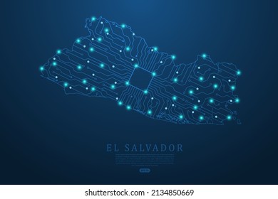 El Salvador Map - World map vector template with Abstract futuristic circuit board Illustration or High-tech technology mash line and point scales on dark background - Vector illustration ep 10