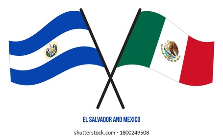 El Salvador and Mexico Flags Crossed And Waving Flat Style. Official Proportion. Correct Colors.