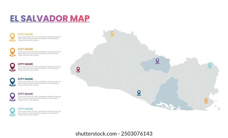 El Salvador Modern Map Infographic Template, Detailed infographic map of El Salvador Popular City