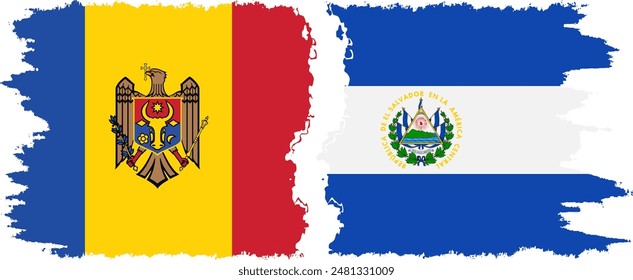 El Salvador and Moldova grunge flags connection, vector