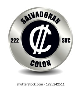 El Salvador money icon isolated on round silver coin. Vector sign of currency symbol with international ISO code and abbreviation