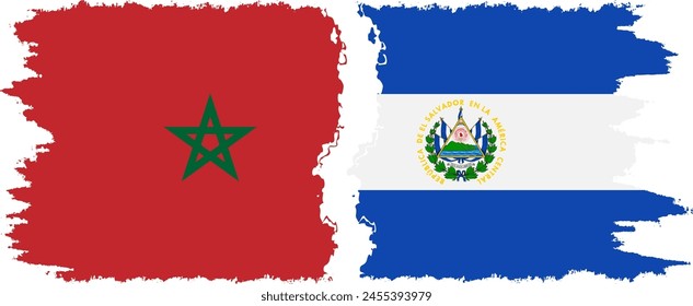 El Salvador and Morocco grunge flags connection, vector