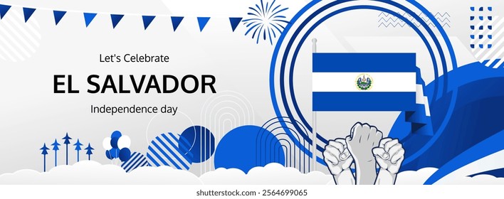 El Salvador National Day latest banner design. Abstract templates for special day celebration, greeting card, promo, ads, sale, national event and El Salvador Independence Day. Holiday concept