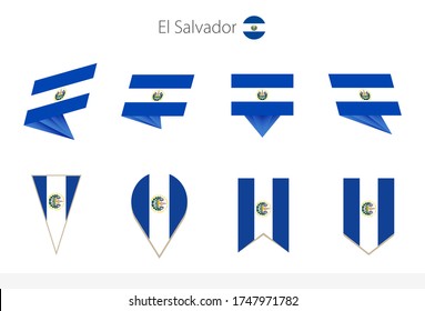 El Salvador national flag collection, eight versions of El Salvador vector flags. Vector illustration.