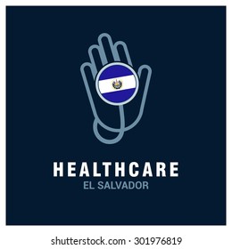 El Salvador National Flag On Stethoscope - Health Care Logo - Medical Logo - Specialist Doctors In Country - Hospital Clinic Logo - Helping Hand Logo - Charity Help Vector Illustration