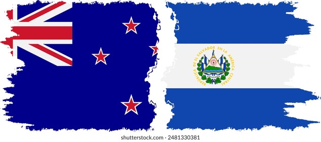 El Salvador and New Zealand grunge flags connection, vector