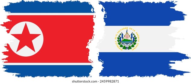 El Salvador and North Korea grunge flags connection, vector