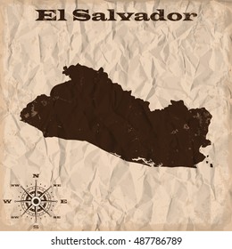 El Salvador old map with grunge and crumpled paper. Vector illustration