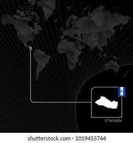El Salvador on black World Map. Map and flag of El Salvador.