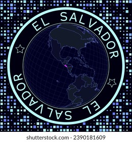 El Salvador on globe vector. Futuristic satelite view of the world centered to El Salvador. Geographical illustration with shape of country and squares background.