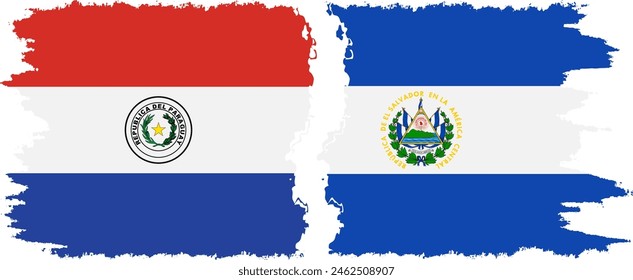 El Salvador and Paraguay grunge flags connection, vector