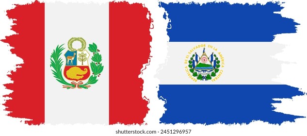 El Salvador and Peru grunge flags connection, vector